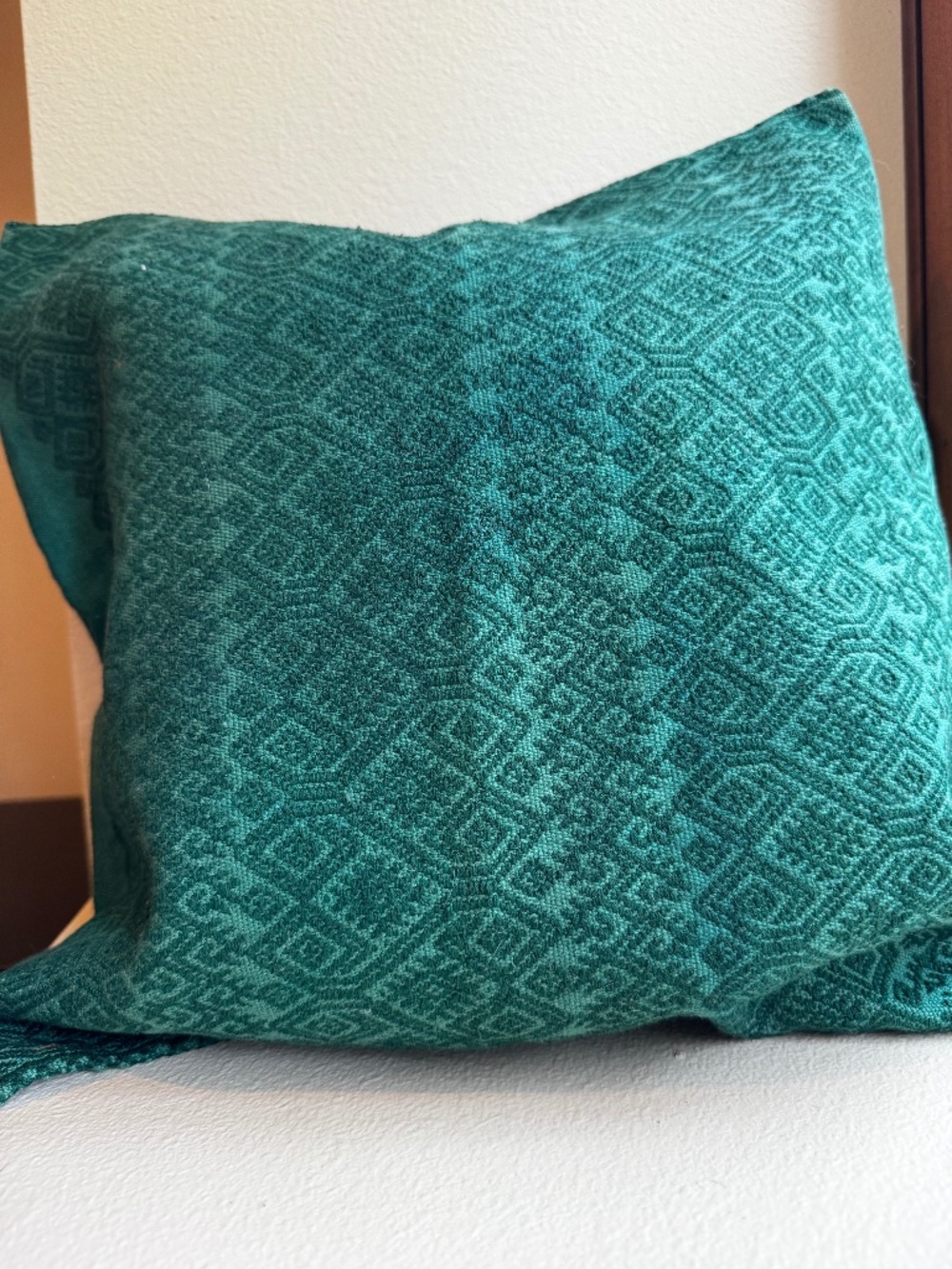 Hand loomed pillow cover from Mexico: DARK GREEN